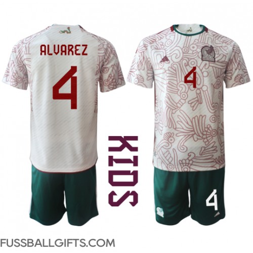 Mexiko Edson Alvarez #4 Fußballbekleidung Auswärtstrikot Kinder WM 2022 Kurzarm (+ kurze hosen)